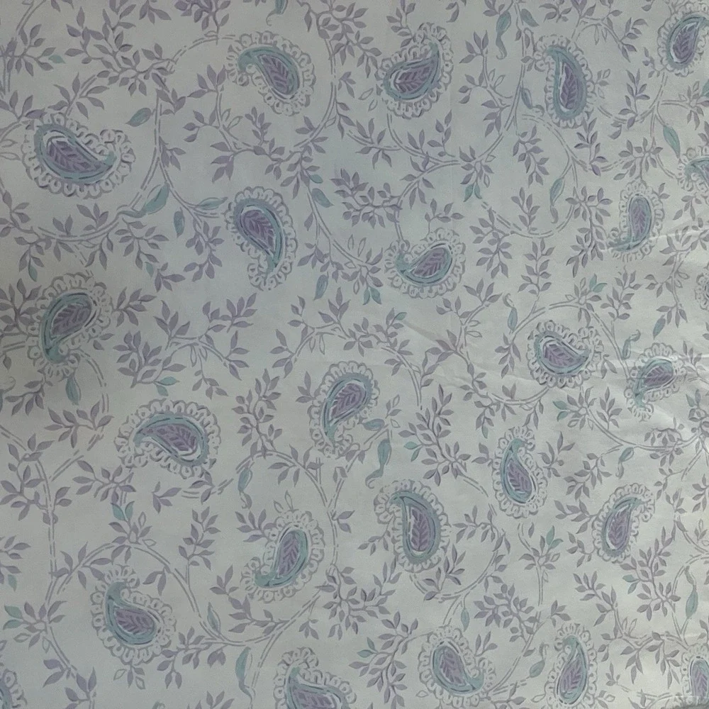 Pottery‎ Barn Kids Flat Top Sheet Full Size Purple White Paisley Cottage Core